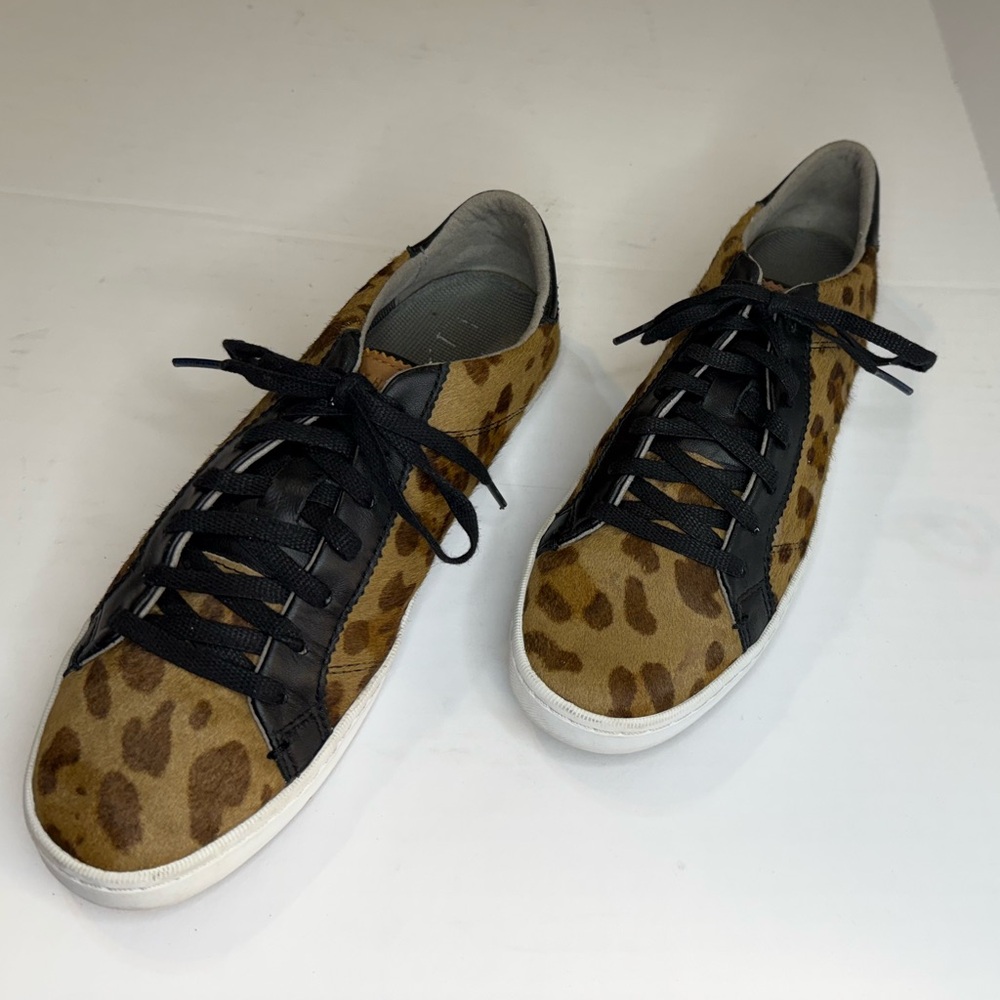 Cole Haan Sz 8 Calf Hair Leather Sneakers with Ocelot Print and black Laces